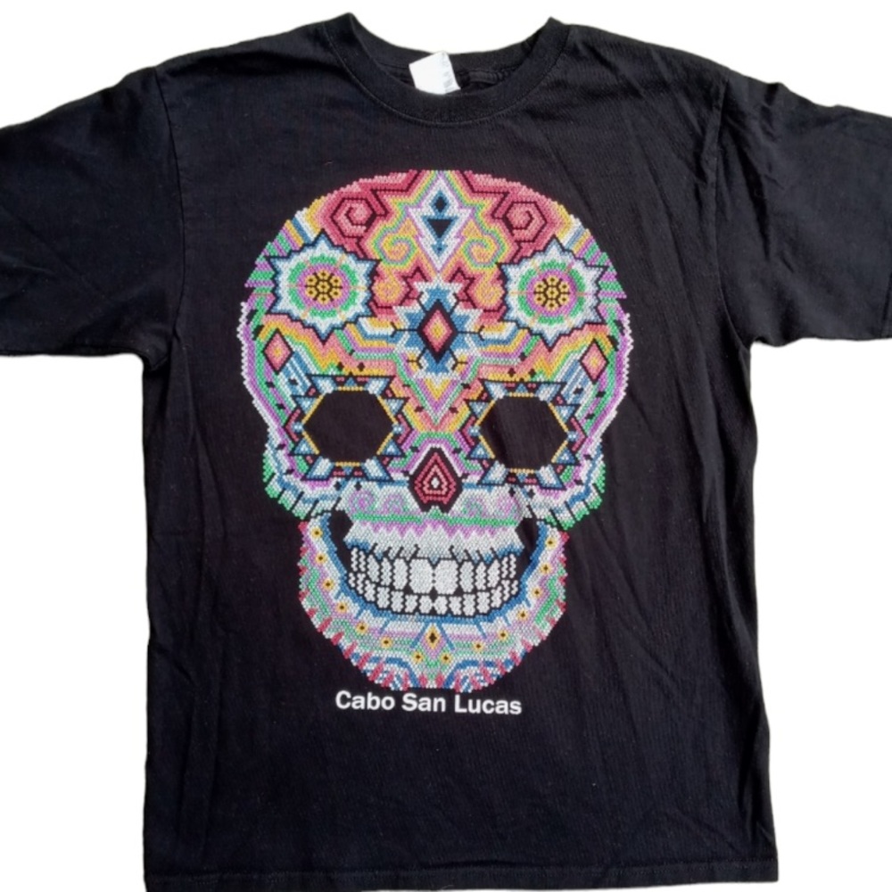 Cabo San Lucas Rainbow Colors Sugar Skull T-Shirt UN…